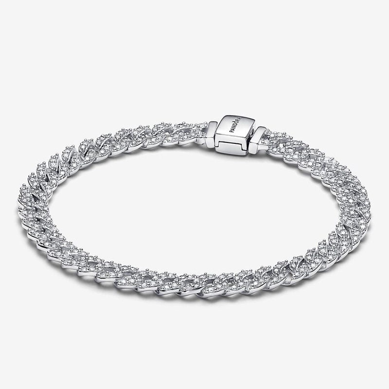 Pandora Timeless Pavé Cuban Chain Bracelet, Sterling silver
