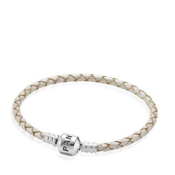 Double Champagne White Leather Bracelet