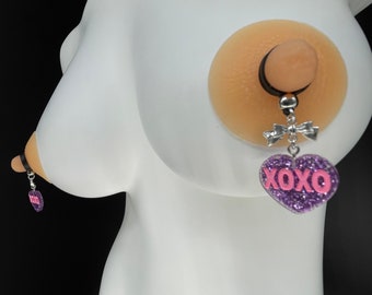 Sparkly purple xoxo heart with bowknot