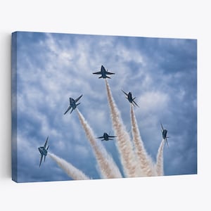 American Patriotic Blue Angels US Navy Gorgeous Scene Canvas Prints Wall Decor Living room Flight Airplane Jet Fighter Sunset