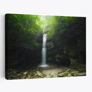 Lost Creek Waterfall with Light Natural Area State Park Tennessee Canvas Prints Wall Decor Living room Landscape Canvas Green Spring