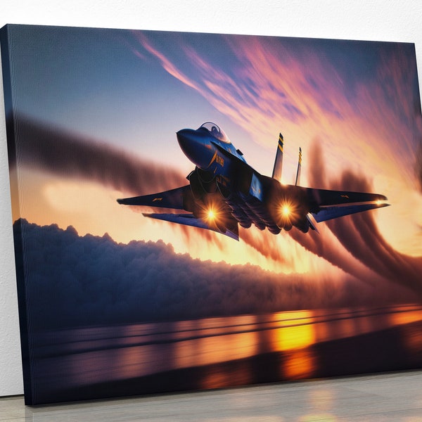 American Patriotic Blue Angels US Navy Gorgeous Scene Canvas Prints Wall Decor Living room Flight Airplane Jet Fighter Sunset