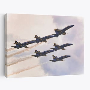 American Patriotic Blue Angels US Navy Gorgeous Scene Canvas Prints Wall Decor Living room Flight Airplane Jet Fighter Sunset