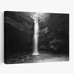 Lost Creek Waterfall black and white Natural Area State Park Tennessee Canvas Prints Wall Decor Living room Landscape Canvas