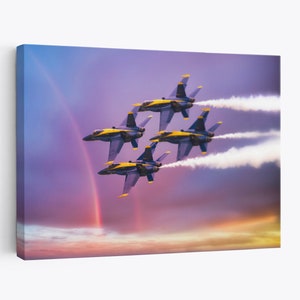 American Patriotic Blue Angels US Navy in Formation Sunset Gorgeous Scene Canvas Prints Wall Decor Living room Flight Airplane Jet Fighter