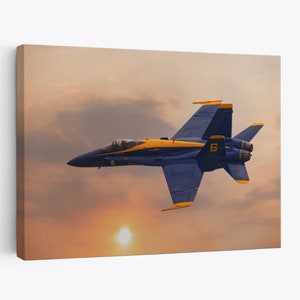 American Patriotic Blue Angels US Navy Gorgeous Scene Canvas Prints Wall Decor Living room Flight Airplane Jet Fighter Sunset