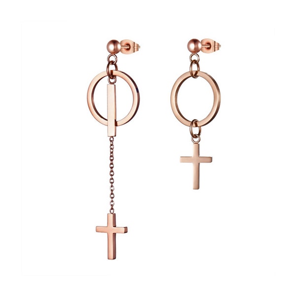 Mismatched Asymmetric Long Cross Earrings