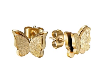 Stainless Steel Butterfly Stud Earrings: Silver, Gold, Rose Gold