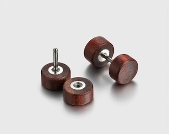 Wood Stud Earrings in 3 Colors, Minimalist Circle Earrings, Handmade Wooden Post Earrings, Boho Earlobe Jewelry Gift
