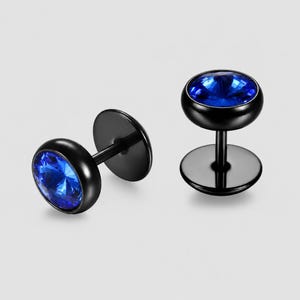 Black Blue Barbell Stud Earrings – Stainless Steel Unisex