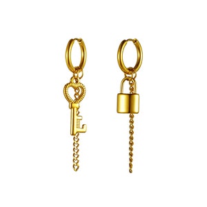 Key and Lock Mismatched Dangle Earrings in 3 Colors