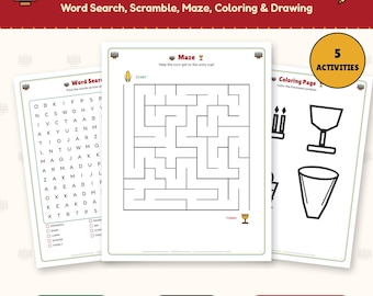 Kwanzaa Kids Activity Pack Printable, Word Search, Maze, Coloring Page, Word Scramble, Kuumba Drawing, Ages 5-10 Classroom PDF