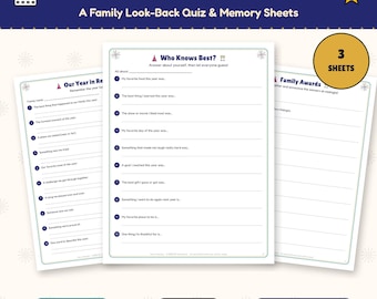 New Year's Eve Family Year in Review Printable, Who Knows Best Quiz, Family Awards, New Years Activity, Memory Keepsake PDF
