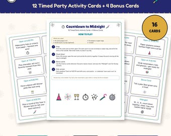 New Year's Eve Countdown Cards Printable, 12 Hourly Party Activity Cards, Countdown to Midnight Bags, Family & Kids NYE Activity
