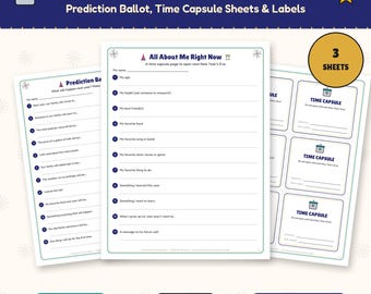New Year's Predictions & Time Capsule Printable, Family Prediction Ballot, All About Me Sheet, Time Capsule Labels, Kids NYE Activity