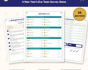 New Year's Eve Party Game Printable, Survey Team Game, Family & Friends NYE Game Night, Office Party, 30 Questions + Answers PDF