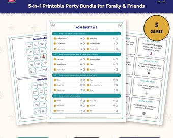 New Years Eve Games Bundle Printable, 5 NYE Party Games for Family & Friends, Resolution Bingo, Countdown Cards, Time Capsule