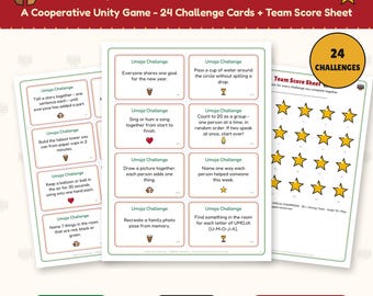 Kwanzaa Umoja Team Challenge Game Printable, 24 Cooperative Unity Challenge Cards, Family Group Game for Kids & Adults PDF