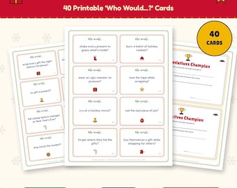 Christmas Superlatives Game, 40 Printable Cards, Point and Vote Holiday Party Game for Family, Office & Adults, Christmas Icebreaker