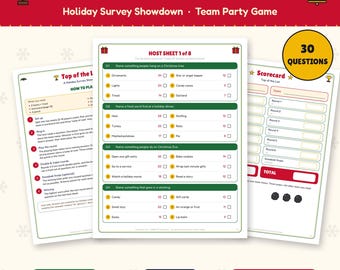 Christmas Party Game Printable, Holiday Survey Team Game, Family Game Night, Office Party Game, 30 Questions + Answers, Instant Download
