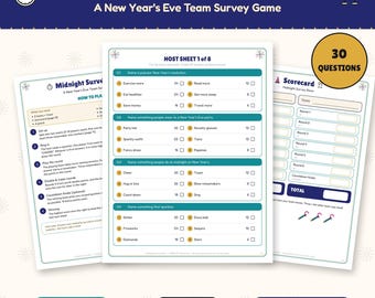 Juego imprimible para fiesta de Nochevieja, juego de encuestas por equipos, noche de juegos de Nochevieja con familiares y amigos, fiesta de oficina, 30 preguntas + respuestas en PDF