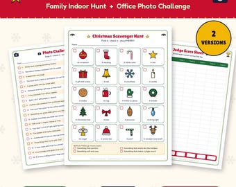 Christmas Scavenger Hunt Printable, Kids Picture Hunt + Office Photo Challenge, Holiday Party Game for Family & Work, 2 Versions