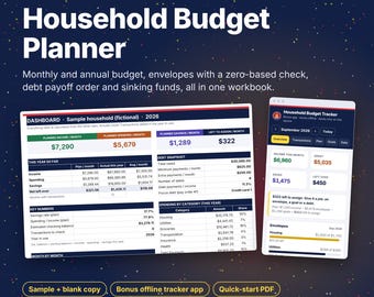 Household Budget Spreadsheet, Monthly + Annual Budget, Envelope & Zero Based, Debt Snowball, Sinking Funds, Google Sheets Excel Template