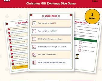 Christmas Gift Exchange Dice Game Printable, White Elephant Game, Gift Swap Rules, Office Party Game, 3 Versions + Printable Die