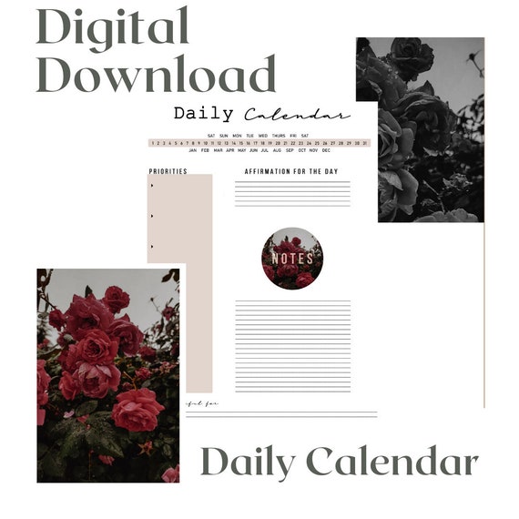 Daily Calendar Daily Planner PRINTABLE // Undated Planner // Etsy