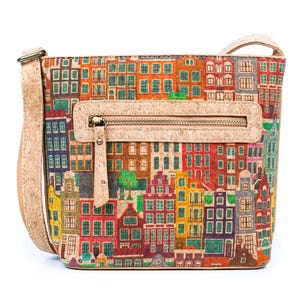 Bolso bandolera de mujer con estampado de corcho / Bolso bandolera de corcho / Bolso de corcho elaborado con tela de corcho / Bolso bandolera de cuero vegano