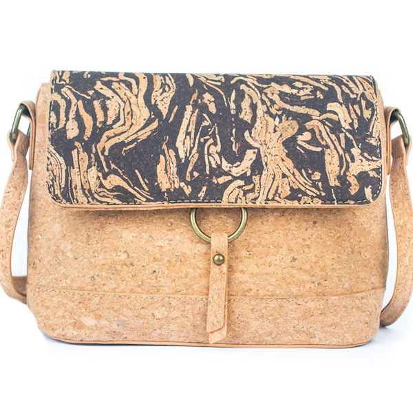 Cork and Coffee Bean Fusion Unisex Crossbody Bag/ Cork Crossbody / Cork Bag Made With Cork Fabric | Vegan Leather Crossbody - Women bag