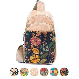 Naturel pour femme à trois compartiments / Sac à bandoulière en liège / Sac en liège en tissu de liège | Bandoulière en cuir végétalien - Sac femme
