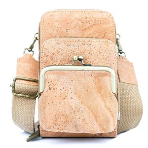 Bolsa de telefone feminina de cortiça ecológica / bolsa transversal de cortiça / bolsa de cortiça feita com tecido de cortiça | Bolsa transversal de couro vegano - bolsa feminina