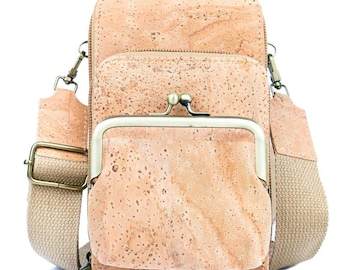 Bolso de corcho ecológico para teléfono de mujer / Bolso bandolera de corcho / Bolso de corcho elaborado con tela de corcho / Bolso bandolera de cuero vegano - Bolso de mujer