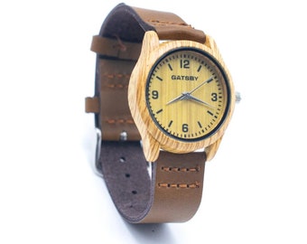 Vintage vegan leather strap quartz /  cork watch/ watch / vegan watch