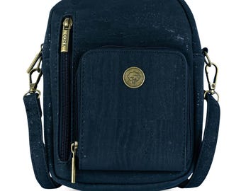 Bolso bandolera vegano de corcho con múltiples bolsillos para teléfono / Bolso de corcho hecho con tela de corcho / Bolso bandolera de piel vegana - Bolso de mujer