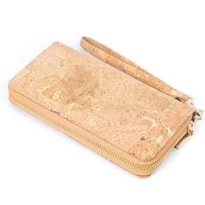 Corcho dorado con cartera de tarjeta de acentos/ Corcho natural / Cartera/ Cartera vegana / cartera de mujer