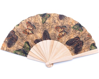 Cork Antique Wooden Folding Hand Fan/ Handmade Hand Fan/ Vegan