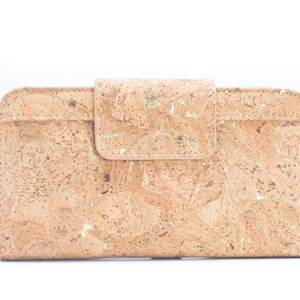 Cartera vegana natural de mujer de dos pliegues de corcho dorado / Corcho natural / Cartera / Cartera vegana / Cartera de mujer