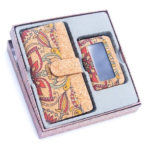 Juego de billeteras para mujer en caja de regalo de corcho natural (2 piezas) / Corcho natural / Billetera / Billetera vegana / Billetera de mujer