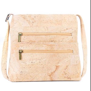 Natural Cork Zipper handbag crossbody lady bag / Cork Bag/ Cork Bag Made With Cork Fabric | Vegan Leather Bag