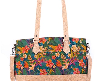 Bolso de mano de corcho estampado estilo vintage / Bandolera de corcho / Bolso de corcho hecho con tela de corcho / Bandolera de cuero vegano