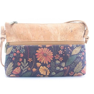Sac à bandoulière pour femme en liège naturel et motif imprimé/ Sac à bandoulière en liège/ Sac en liège en tissu de liège | Bandoulière en cuir végétalien - Sac femme
