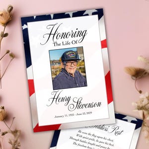 Biglietto commemorativo per veterani – Omaggio personalizzato con foto – Plastificato o cartoncino – Ricordo funebre militare – Biglietto in amorevole ricordo