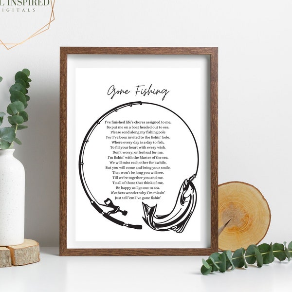 Gone Fishing Poem Printable, Size 4x6 inches Celebration of Life for Fisherman. Remembrance Printable. Funeral Memorial Table Art.