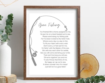 Gone Fishing Memorial Poem Printable. Celebration of Life. Remembrance Funeral Memorial Table Art.