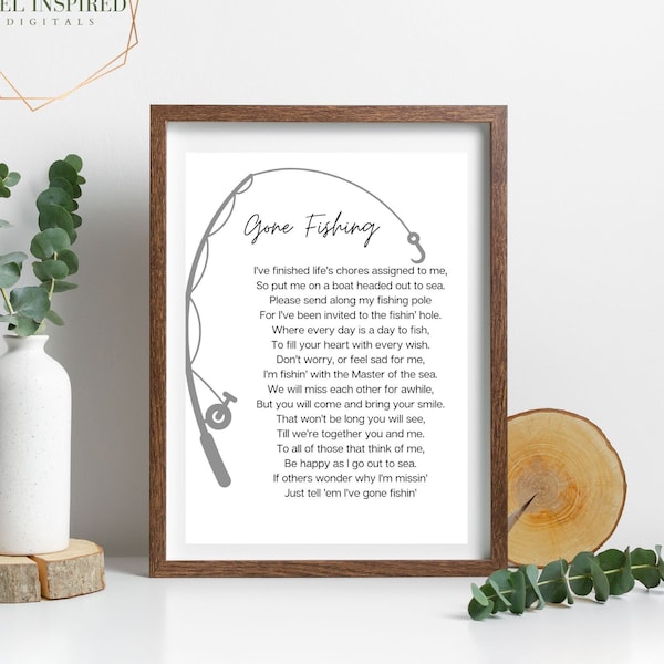 Gone Fishing Memorial Poem Printable. Celebration of Life. Remembrance Funeral Memorial Table Art.