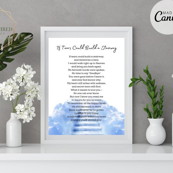 If Tears Could Build a Stairway Memorial Poem, Celebration of Life, Funeral Remembrance Poem. Memorial Table