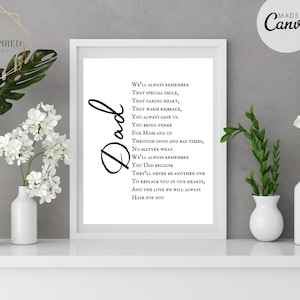 Dad Memorial Poem Printable, Celebration of Life, Funeral Remembrance Poem. Memorial Table Decor.