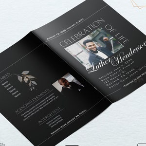 Black Funeral Program Template: 8-Page Magazine Style Obituary (Canva Editable, Digital Download)